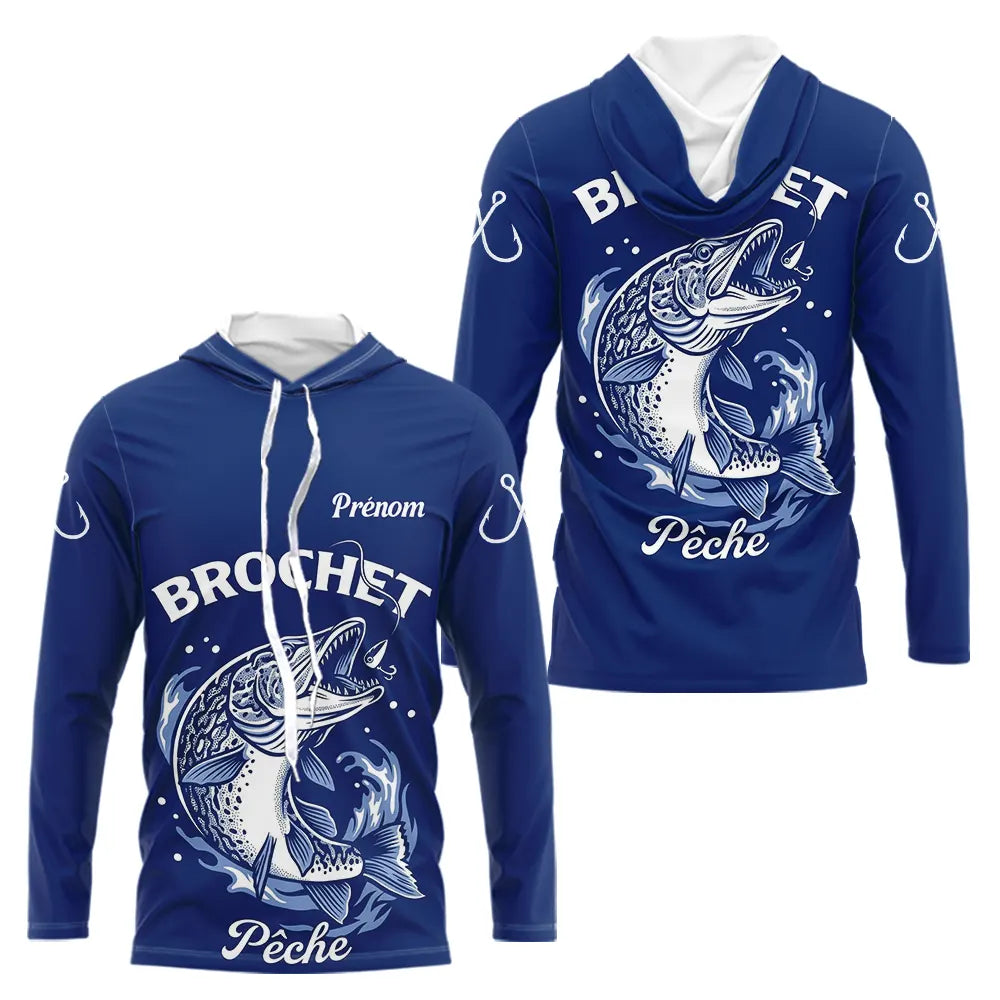 Maillot Personnalisé Pêcheur de Brochet - Design Bleu Prénom - Sweat Homme