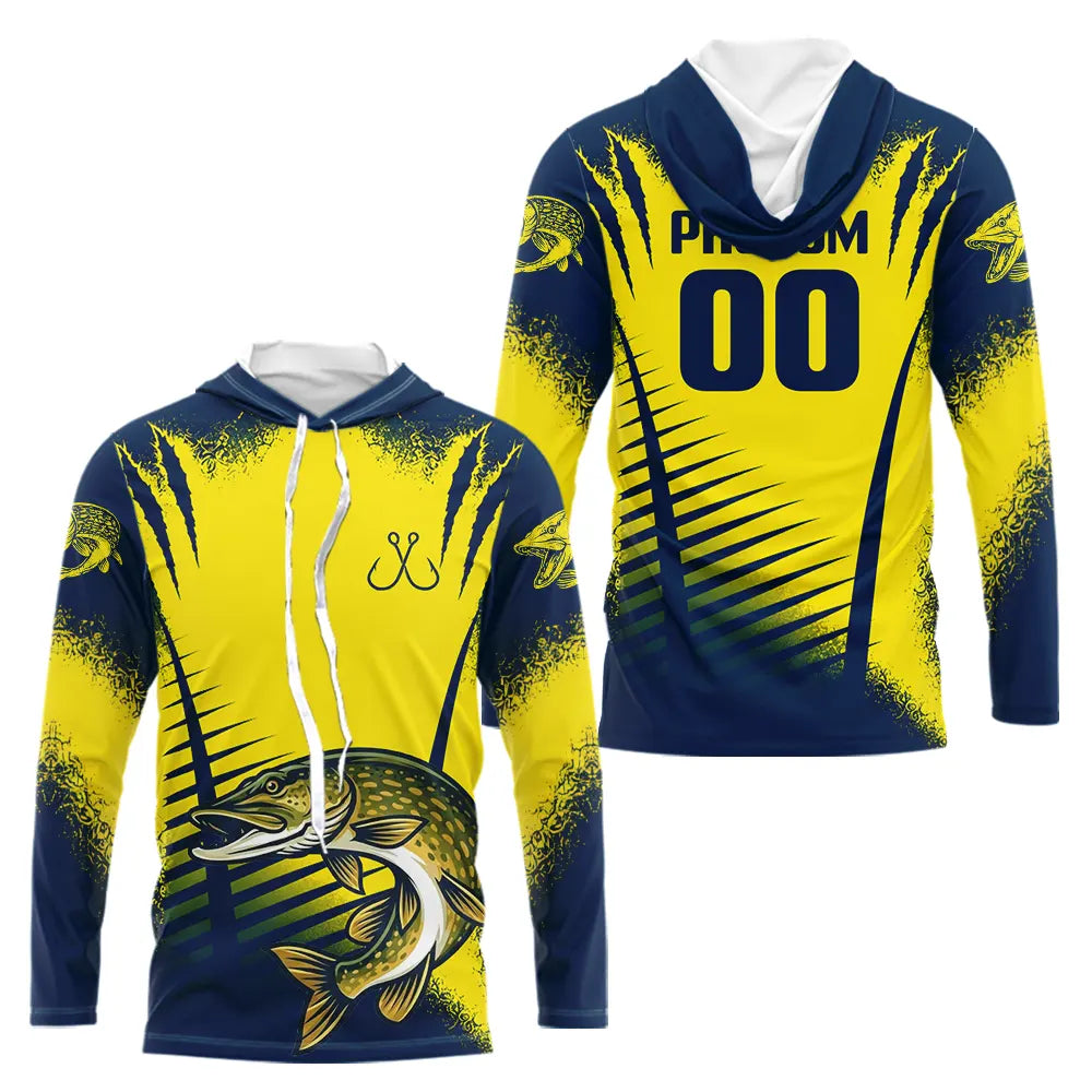 Maillot de Pêche Le Brochet Personnalisé - Jaune et Bleu Homme - Sweat Homme
