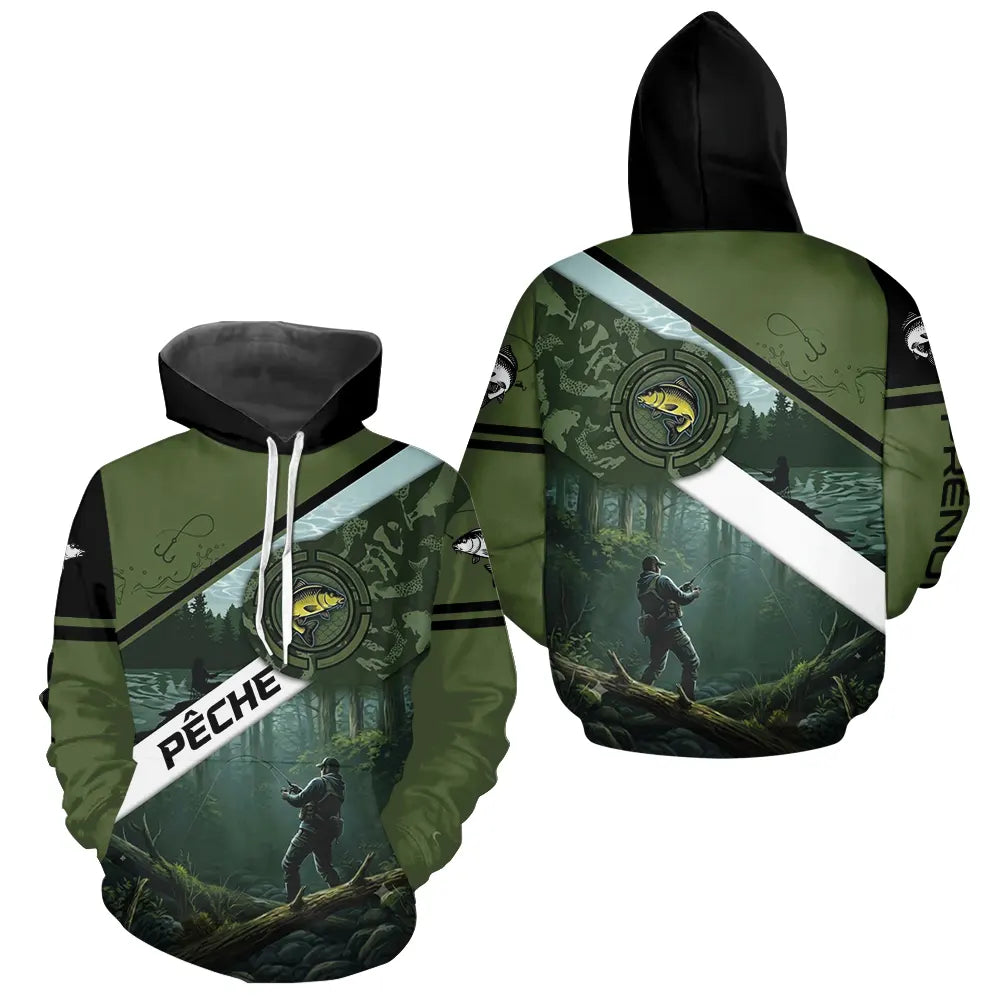 Maillot de Pêche Spécial Carpiste - Vert Kaki Homme Passion - Hoodie Homme
