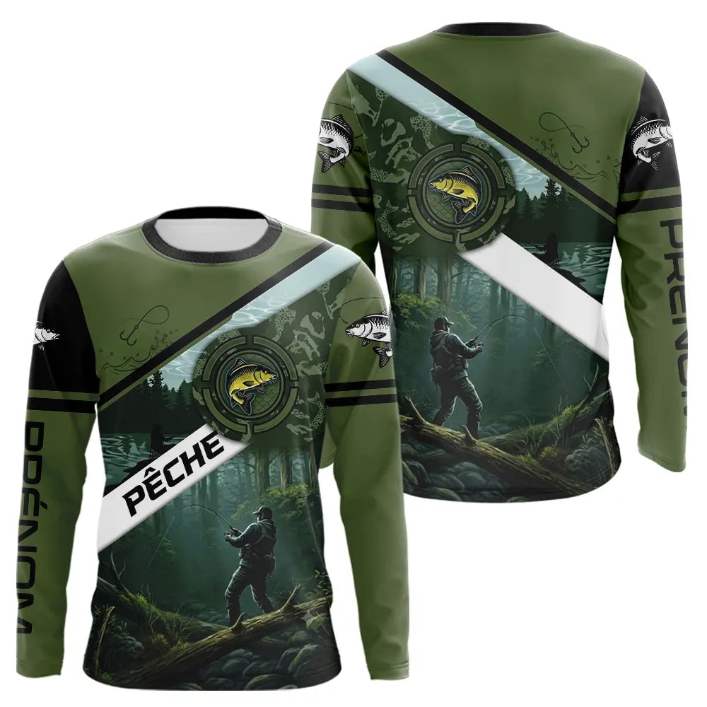 Maillot de Pêche Spécial Carpiste - Vert Kaki Homme Passion - Long Sleeves Homme