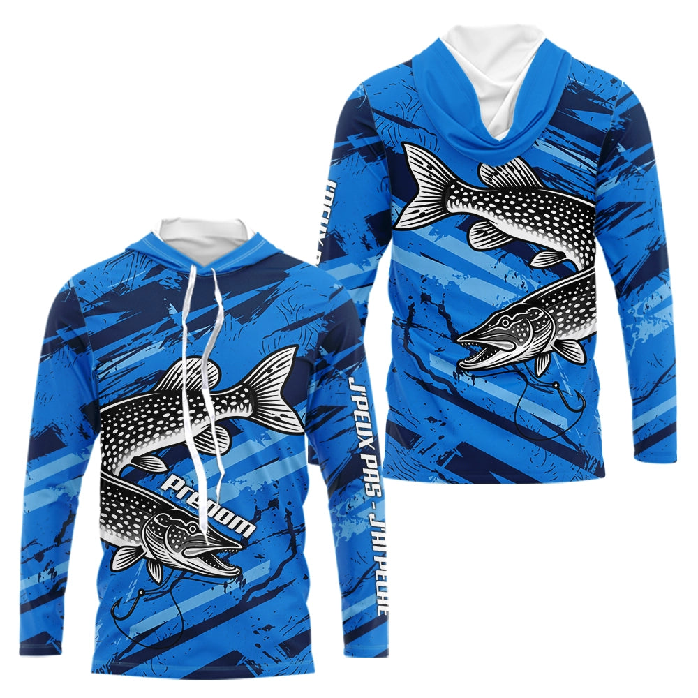 Maillot de Pêcheur Sportif Anti UV - Brochet Bleu Personnalisé - Sweat Homme