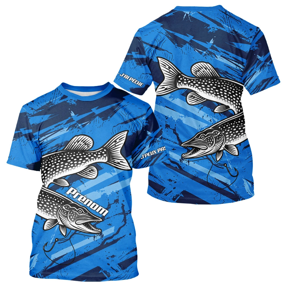 Maillot de Pêcheur Sportif Anti UV - Brochet Bleu Personnalisé - T-Shirt Homme