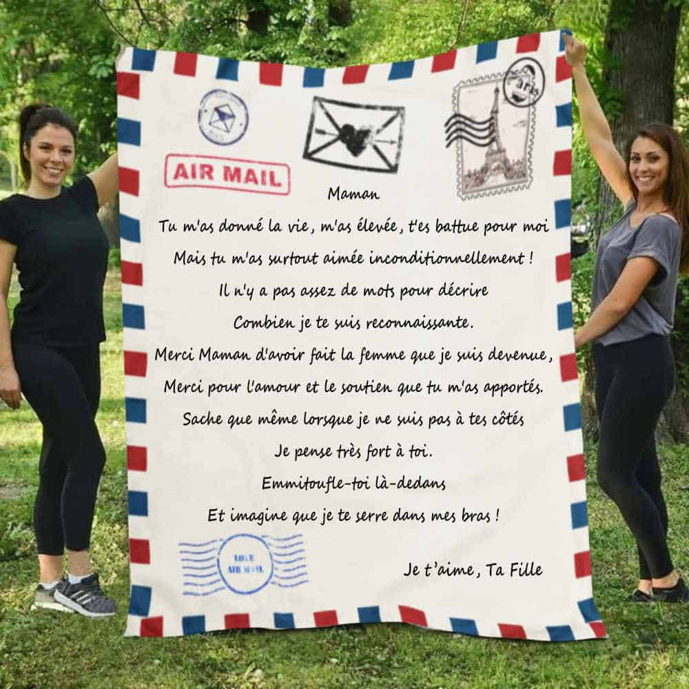 Plaid douillette personnalisée fête des mères impression lettre enveloppe avec prénom maman