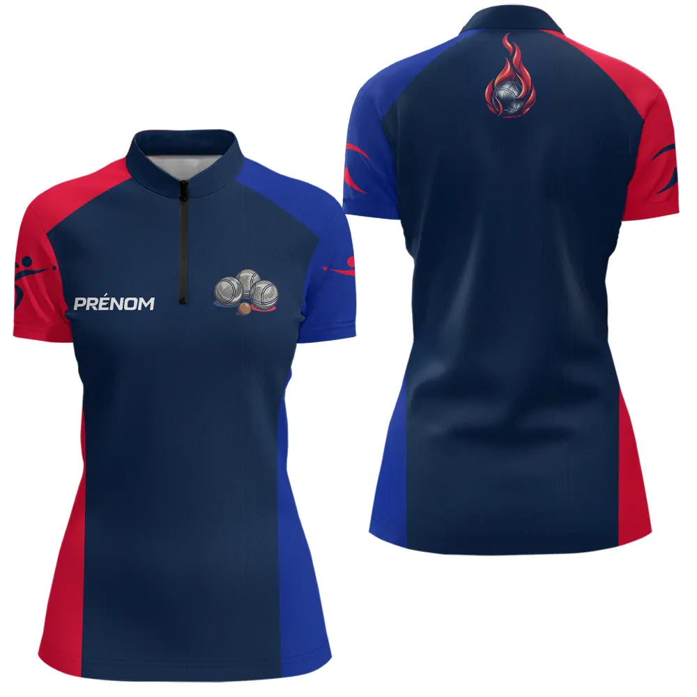 Polo Boules Pétanque Homme Femme - Drapeau Français - Polo Zippé Femme