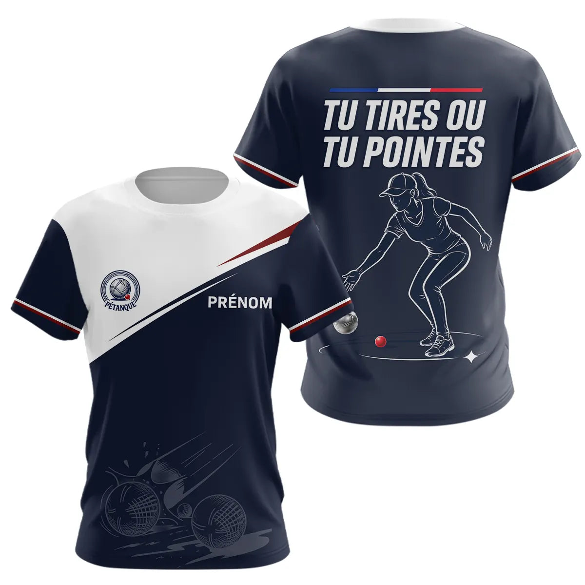 Polo Bouliste Pétanque Homme Femme - Bleu Marine - T-Shirt Femme