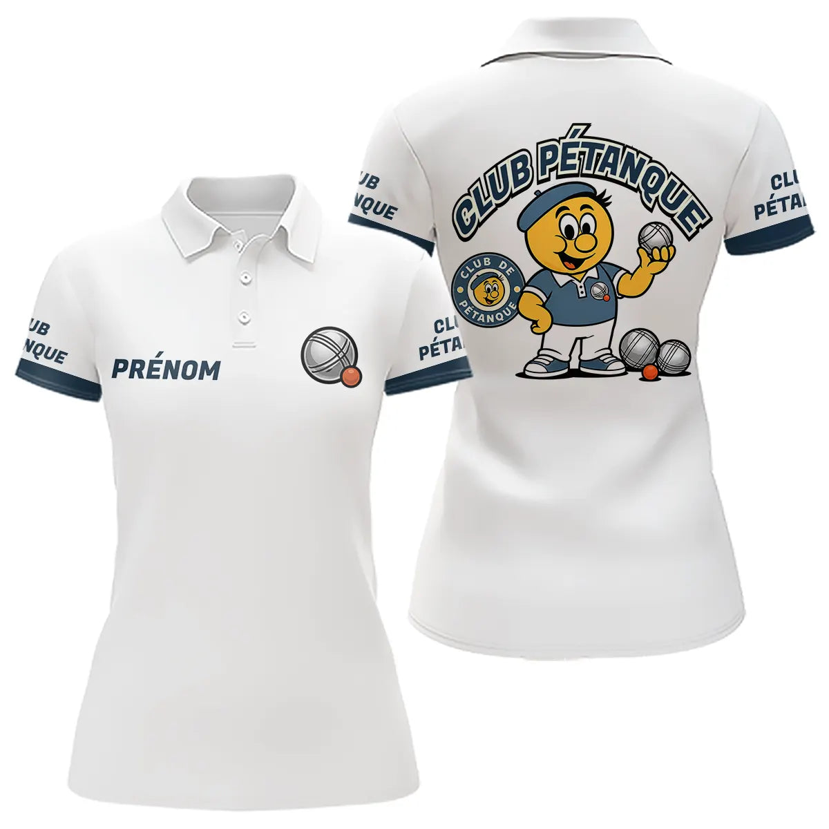 Polo Cadeau Pétanque - Bouliste Blanc & Bleu Personnalisé - Polo Femme