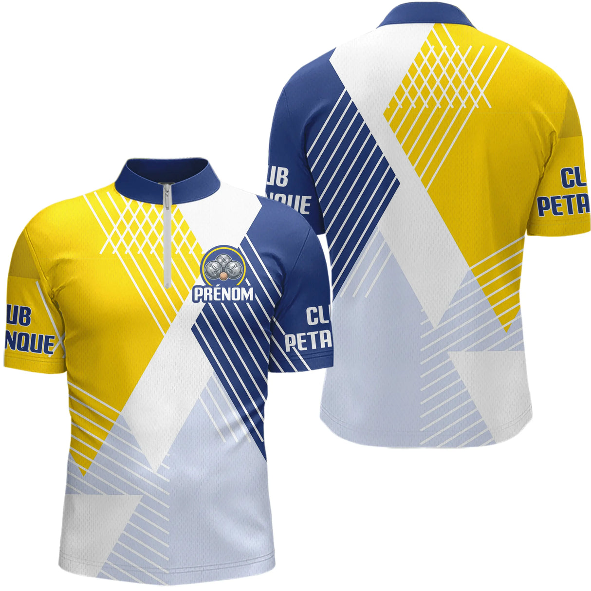 Polo Cadeau Pétanque Customization - Boules Bleu & Jaune - Polo Zippé Homme