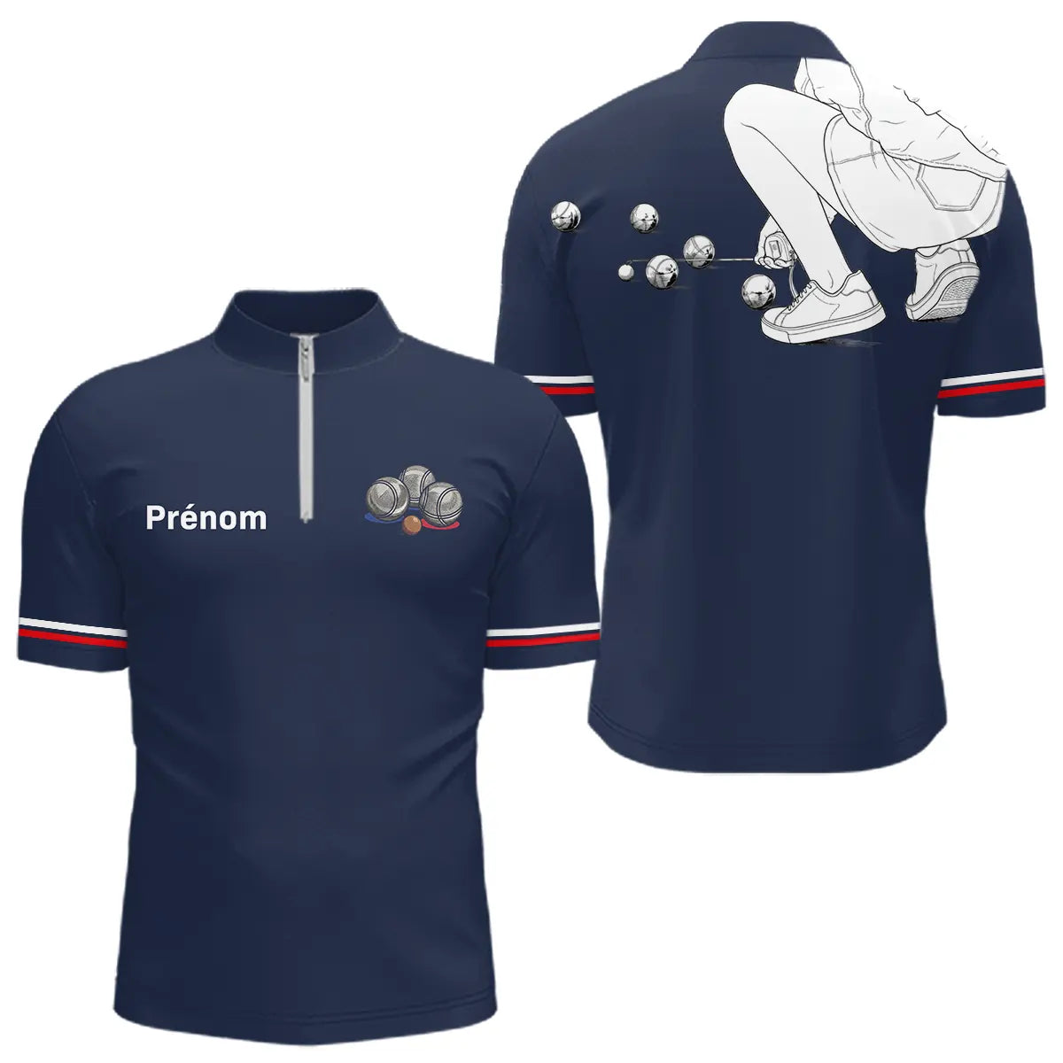 Polo Club Pétanque Homme Femme - Personnalisé Bleu Marine - Polo Zippé Homme