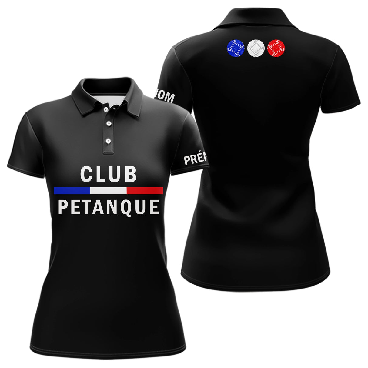 Polo Club Pétanque Noir Personnalisé - Français & Boulistes - Polo Femme