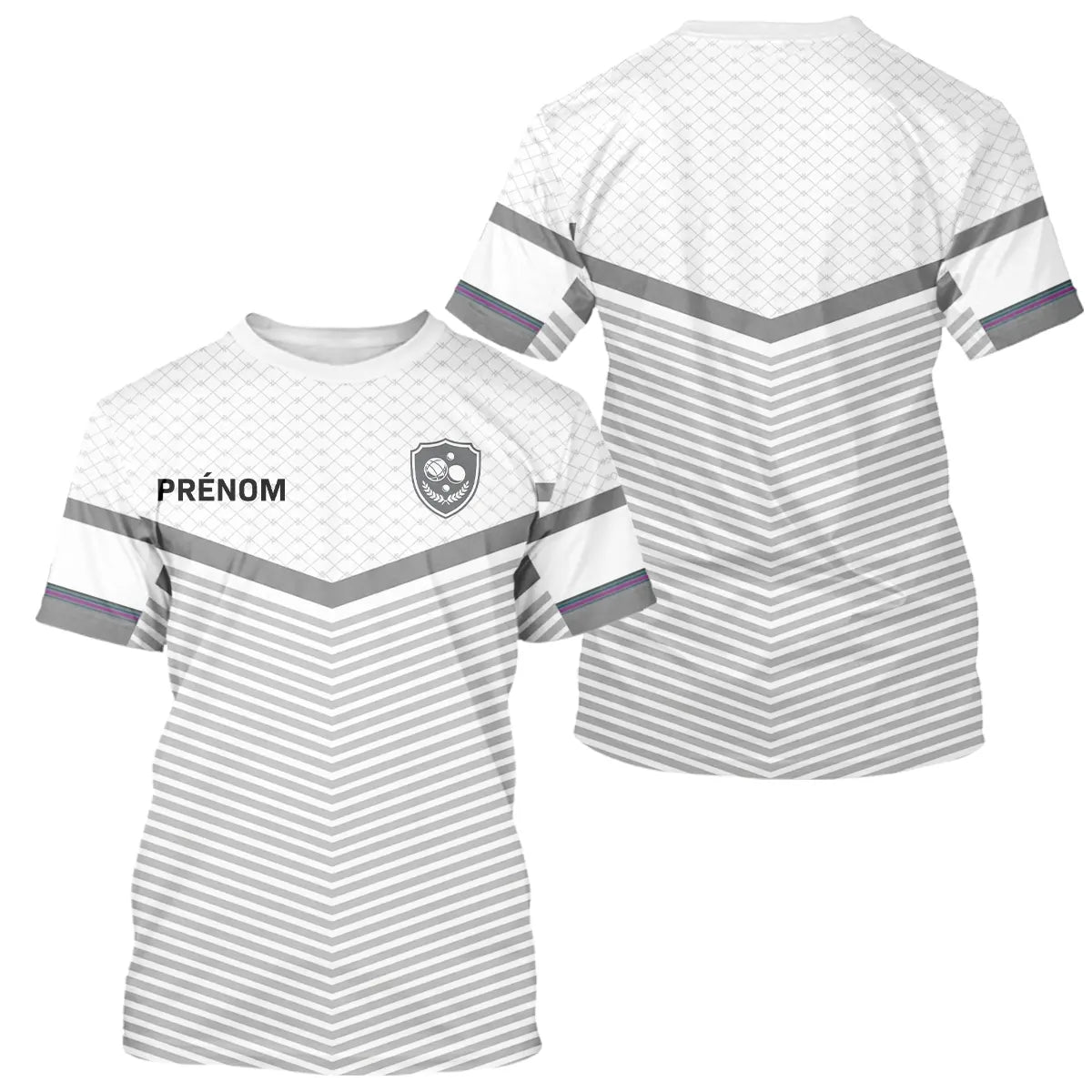 Polo Club Pétanque Personnalisé Blanc Gris - Boules Prénom - T-Shirt Homme