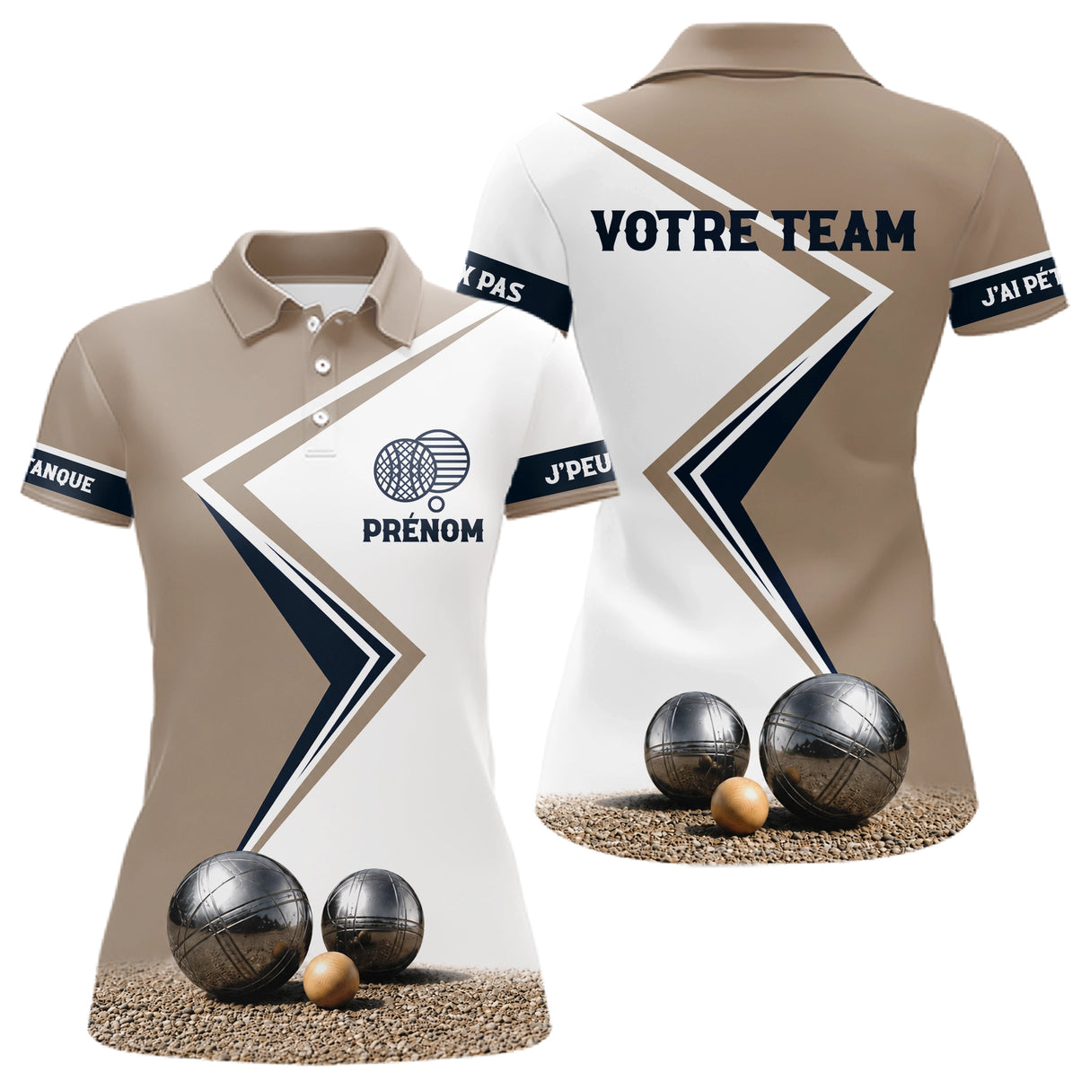 Polo Concours Pétanque Personnalisé - Équipe Beige & Bleu Navy - Polo Femme