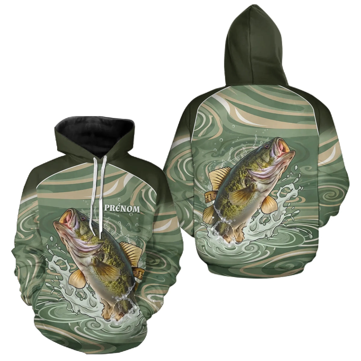 Polo De Pêche Personnalisé - Motif Bass Vert - Hoodie Homme