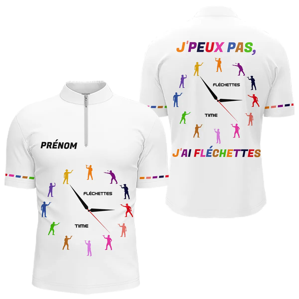 Polo Fléchette Homme Femme Blanc - J'peux Pas J'ai - Polo Zippé Homme
