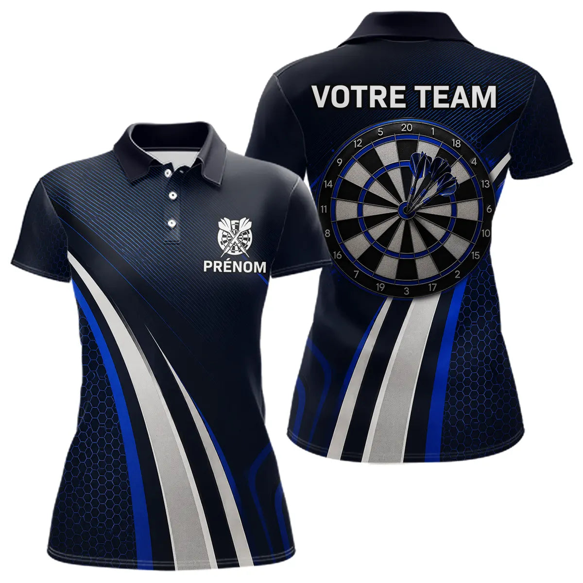 Polo Fléchette Personnalisé - Équipe Bleu & Noir - Polo Femme