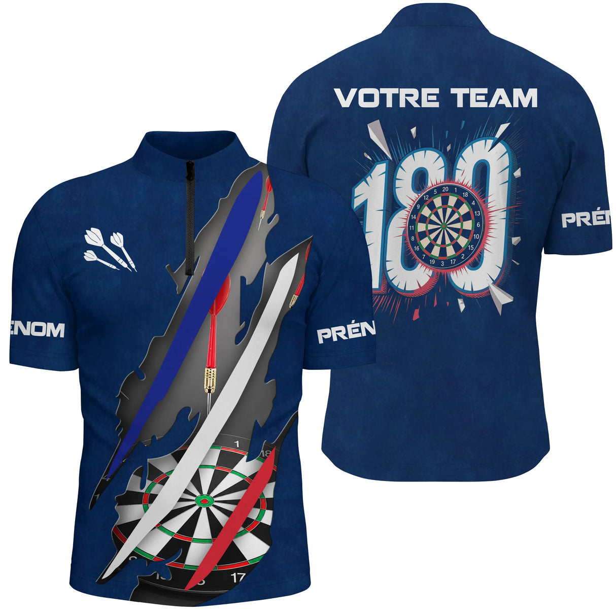 Polo Fléchettes 180 Marine - Drapeau Français Personnalisé - Polo Zippé Homme