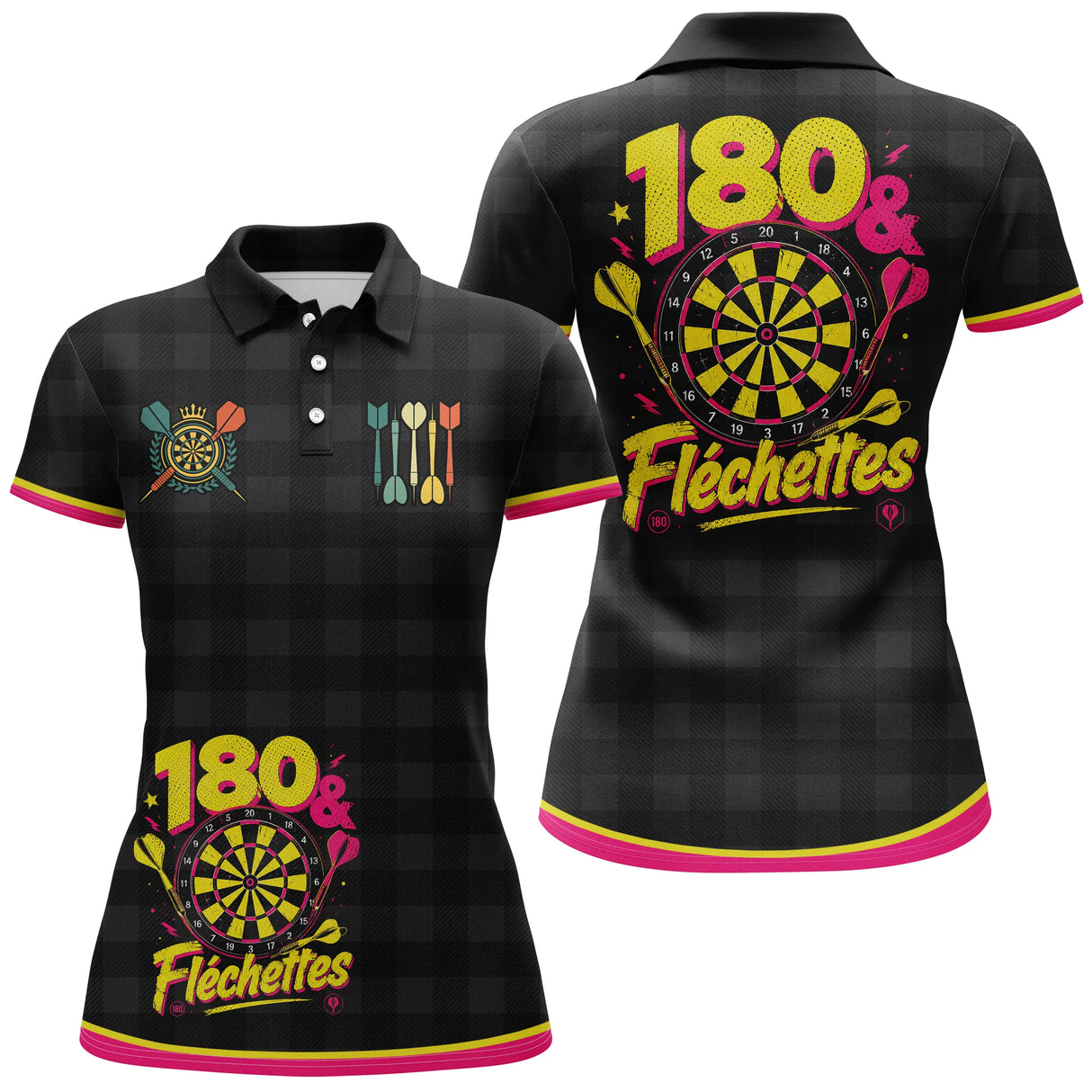 Polo Fléchettes 180 Personnalisé – Look Rétro Jaune & Rose - Polo Femme