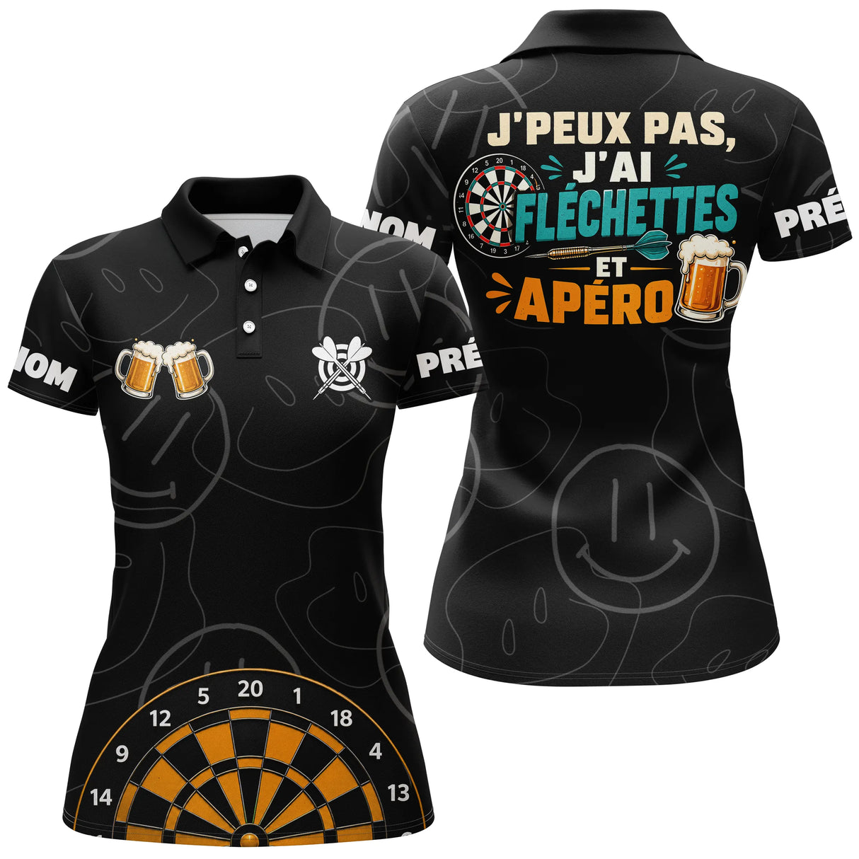 Polo Fléchettes Apéro Personnalisé Noir – Cadeau Original pour Joueurs - Polo Femme