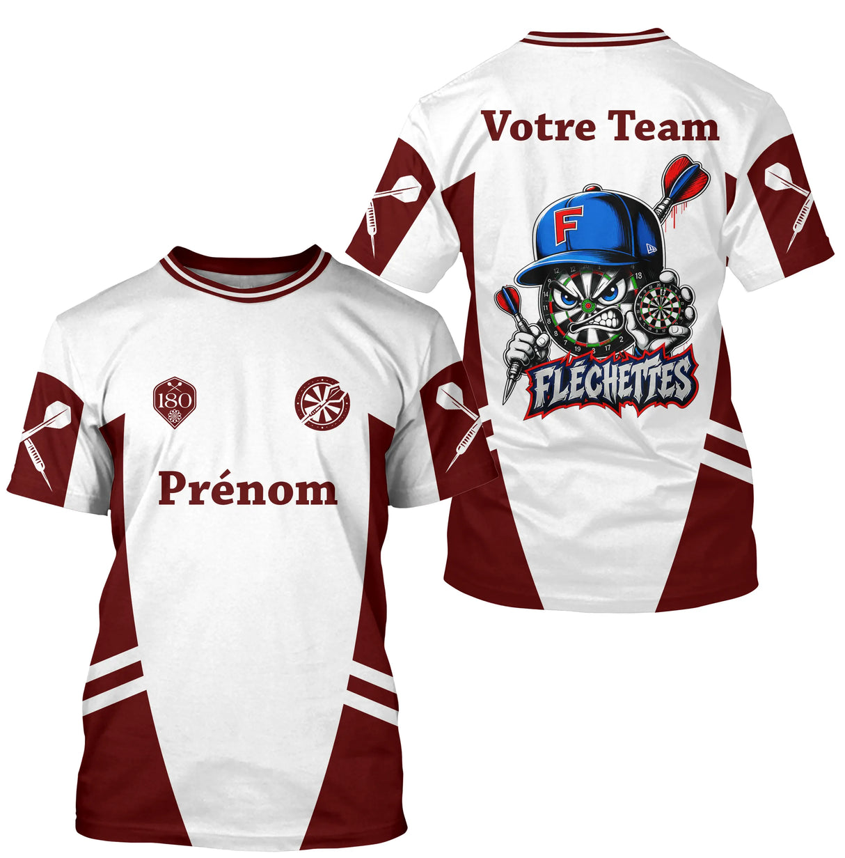 Polo Fléchettes Blanc Bordeaux - Personnalisé Mascotte 180 - T-Shirt Homme