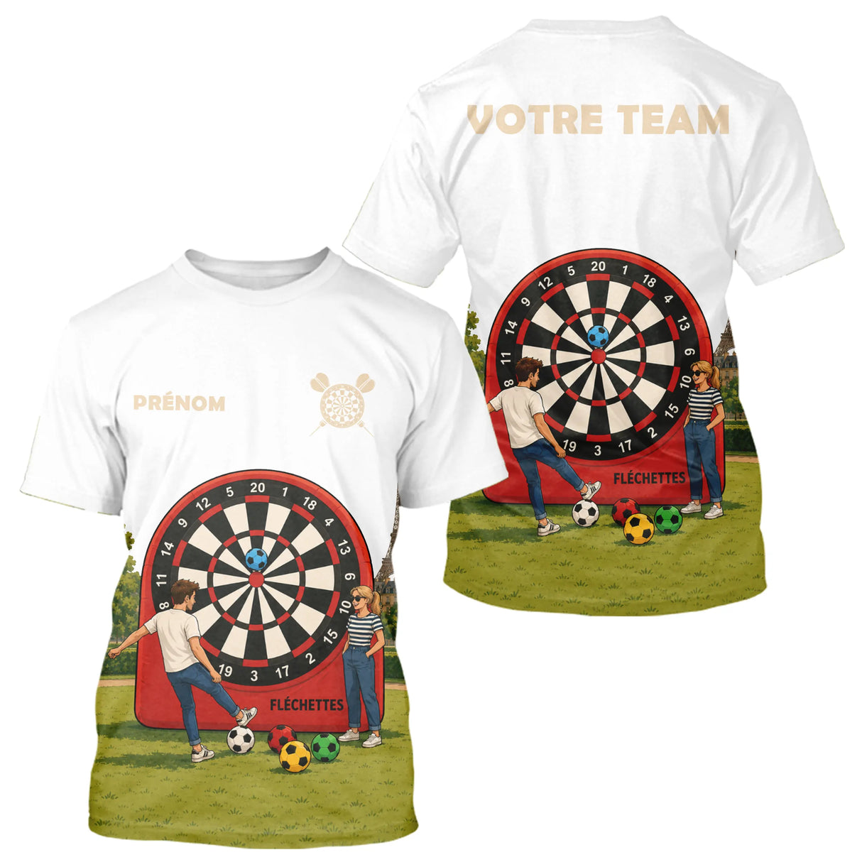Polo Fléchettes Blanc Cible - Drapeau France Personnalisé - T-Shirt Homme