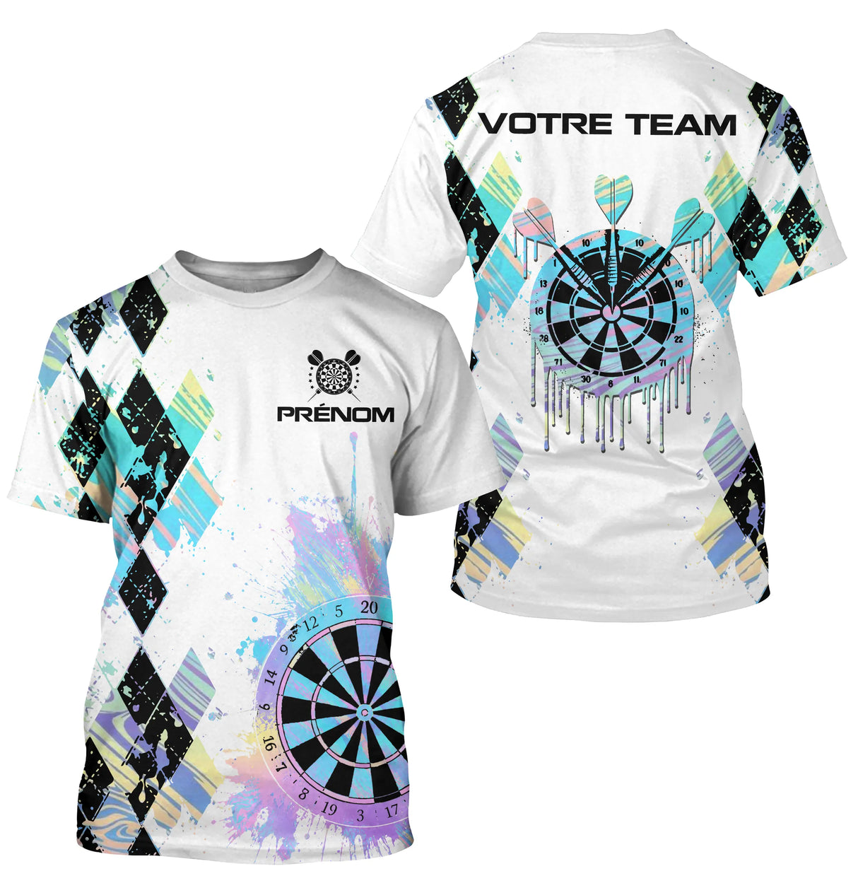 Polo Fléchettes Blanc – Cible Artistique & Motif Arlequin - T-Shirt Homme
