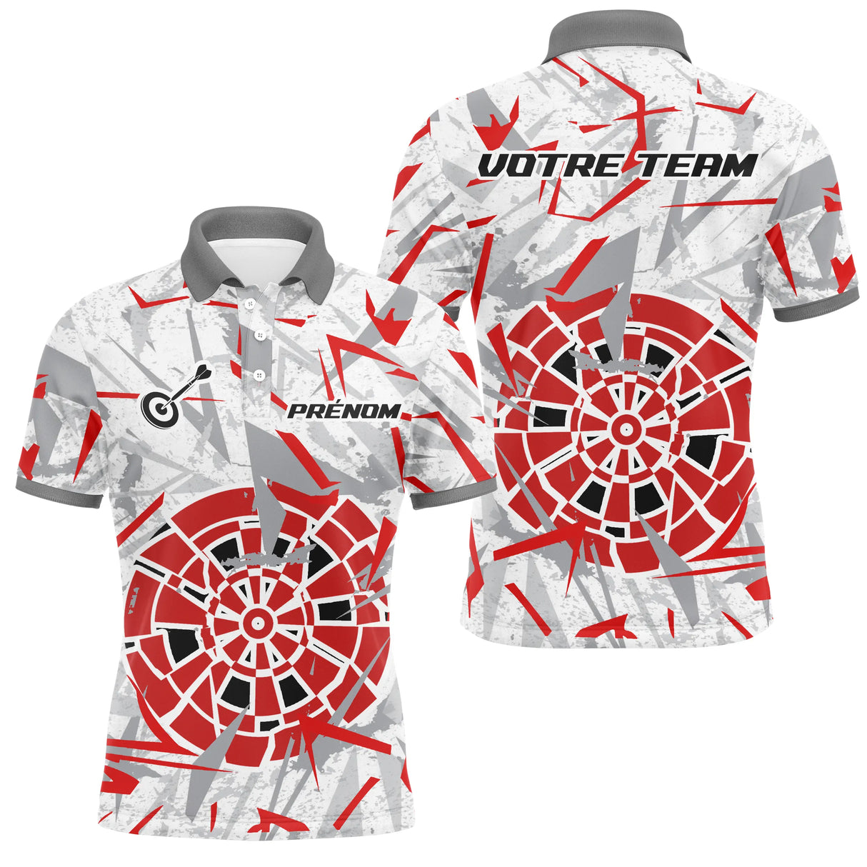 Polo Fléchettes Blanc Gris - Design Impact Rouge - Polo Homme