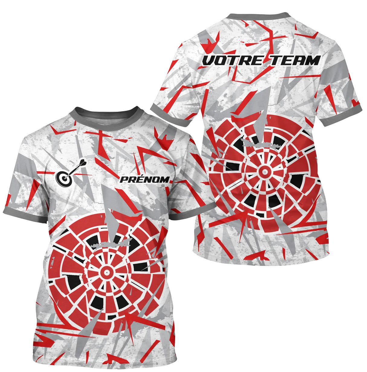 Polo Fléchettes Blanc Gris - Design Impact Rouge - T-Shirt Homme