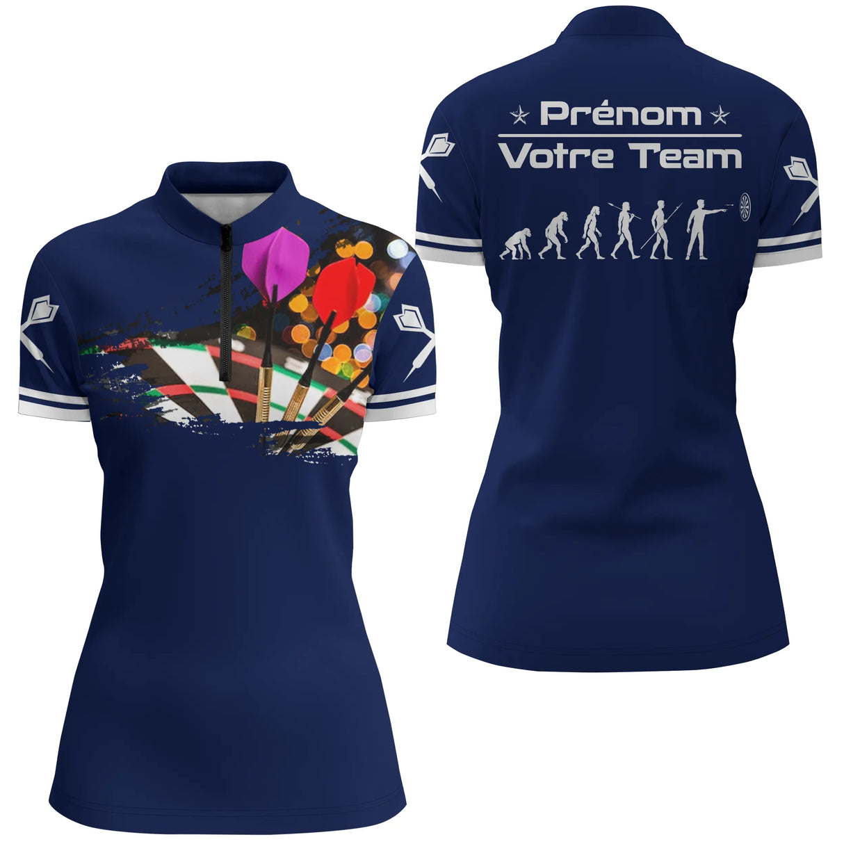 Polo Fléchettes Bleu Marine – Design Multicolores Évolution - Polo Zippé Femme