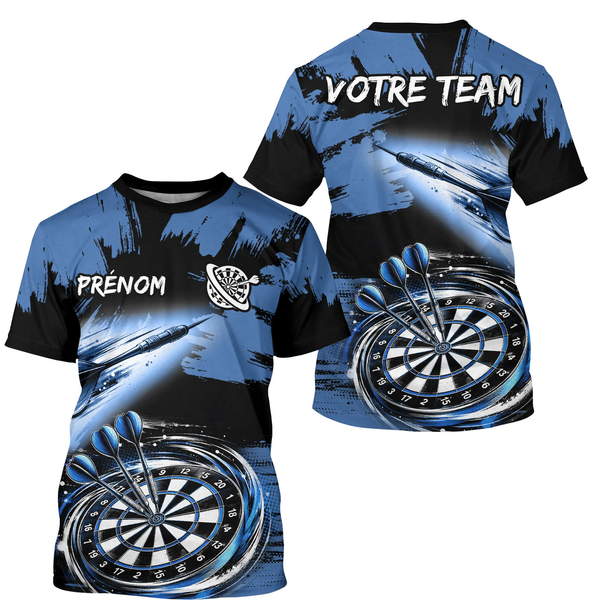 Polo Fléchettes Bleu Noir - Effet Pinceau Personnalisé - T-Shirt Homme