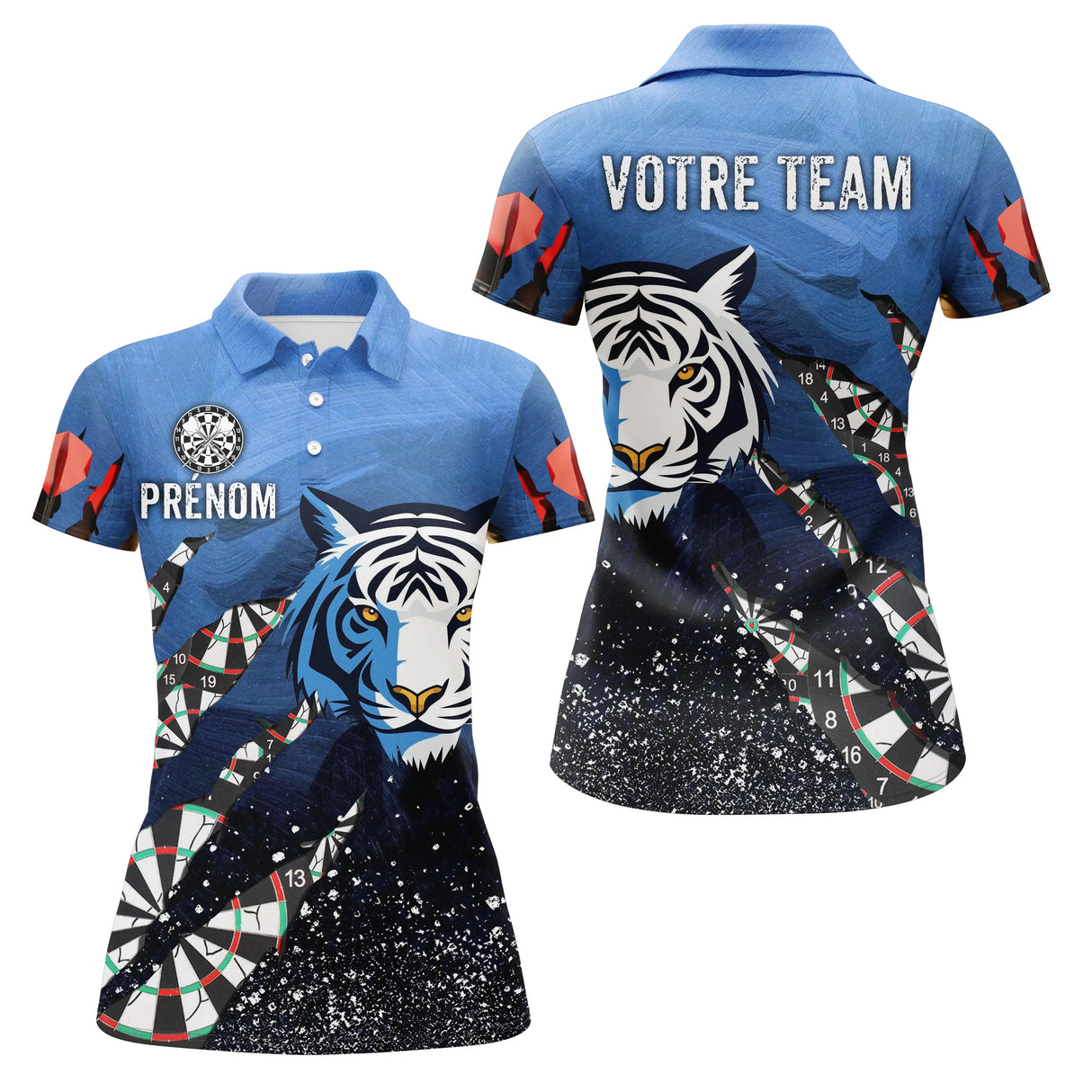 Polo Fléchettes Bleu Océan - Style Tigre Personnalisé - Polo Femme