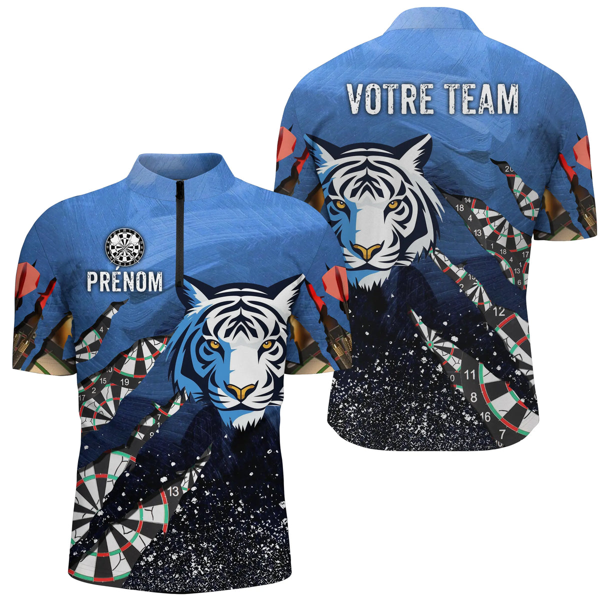 Polo Fléchettes Bleu Océan - Style Tigre Personnalisé - Polo Zippé Homme