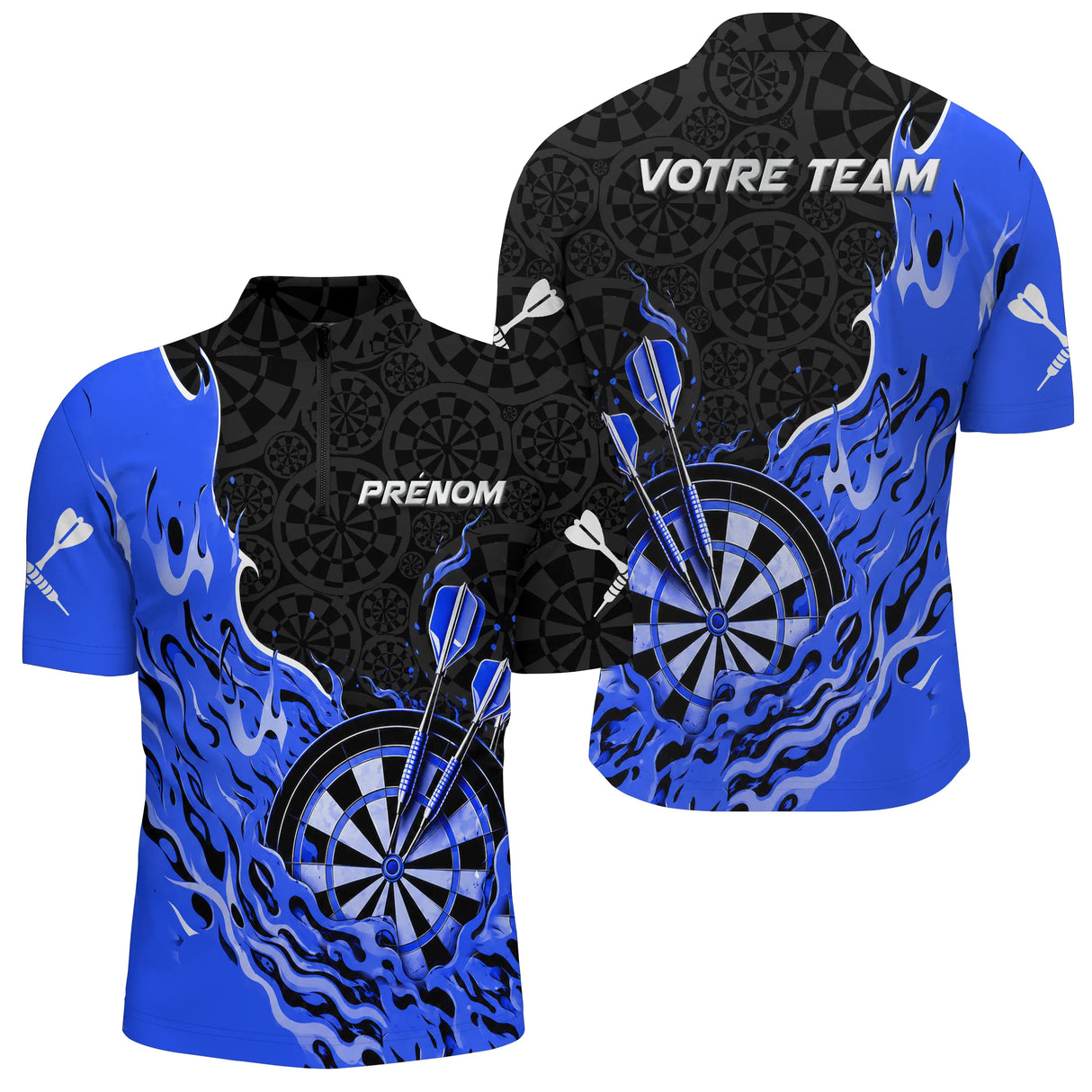 Polo Fléchettes Bleu Personnalisé - Design Flammes Performance - Polo Zippé Homme