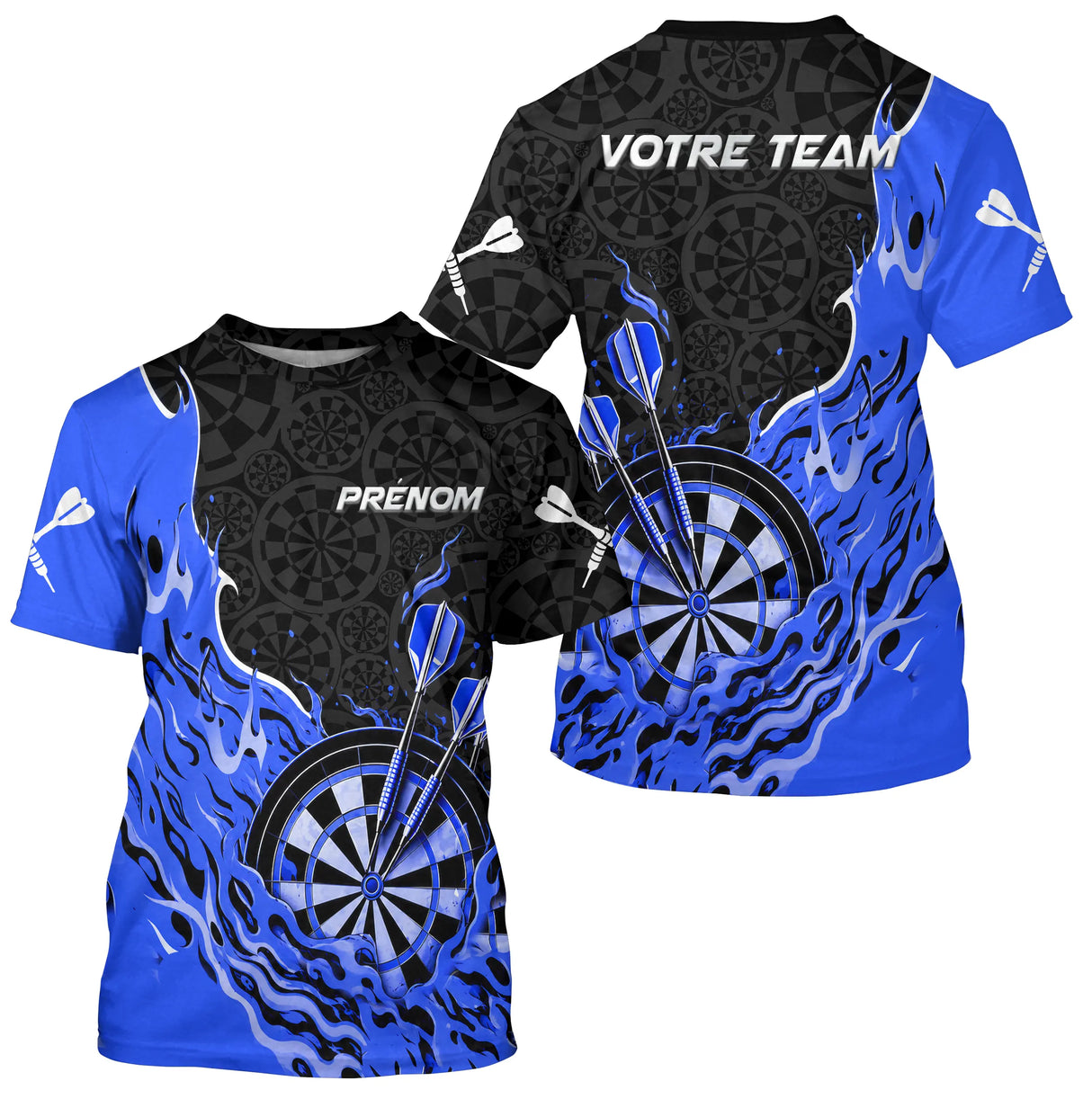 Polo Fléchettes Bleu Personnalisé - Design Flammes Performance - T-Shirt Homme