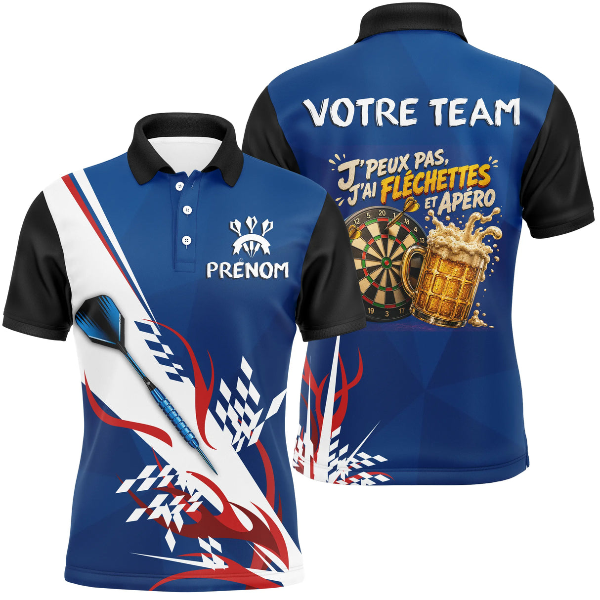 Polo Fléchettes Bleu Personnalisé – Style Tricolore Français - Polo Homme