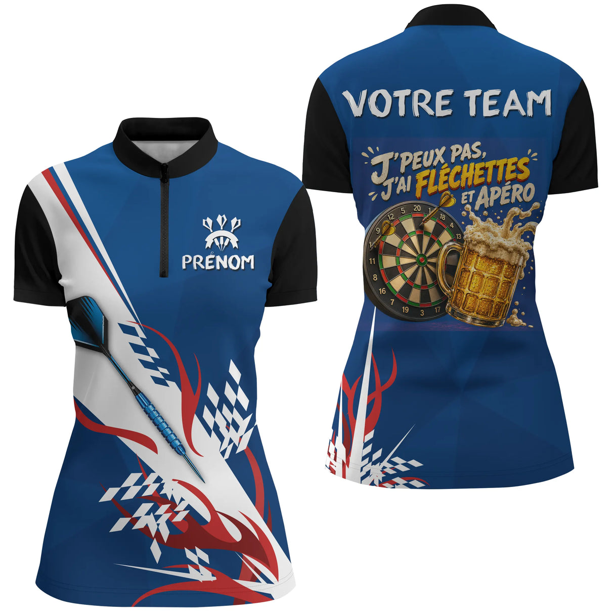 Polo Fléchettes Bleu Personnalisé – Style Tricolore Français - Polo Zippé Femme