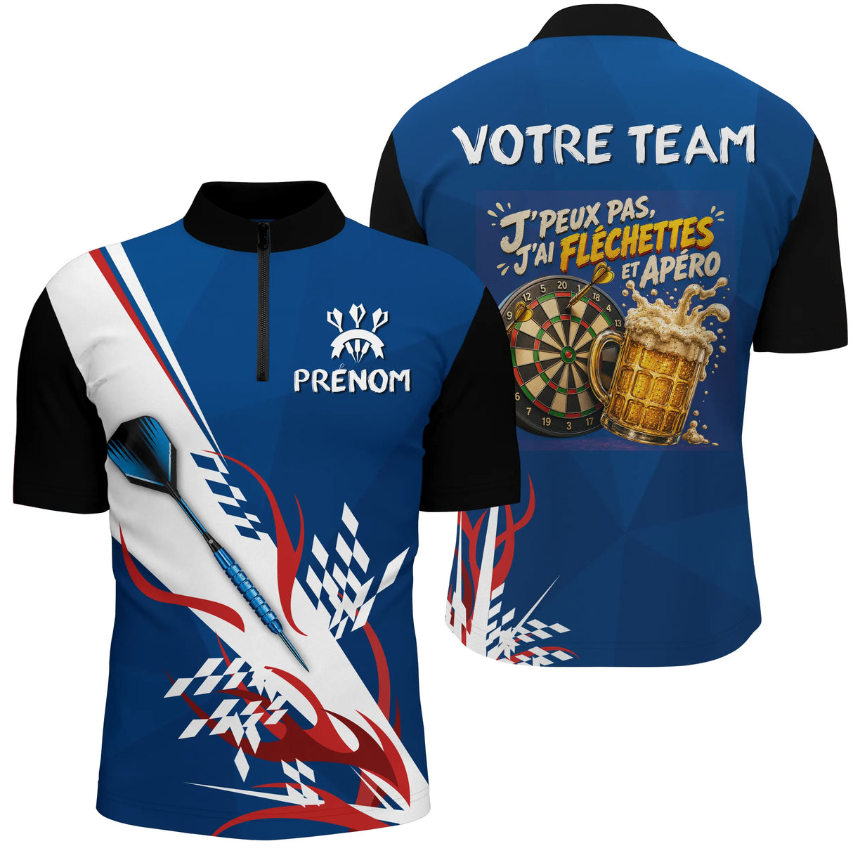 Polo Fléchettes Bleu Personnalisé – Style Tricolore Français - Polo Zippé Homme