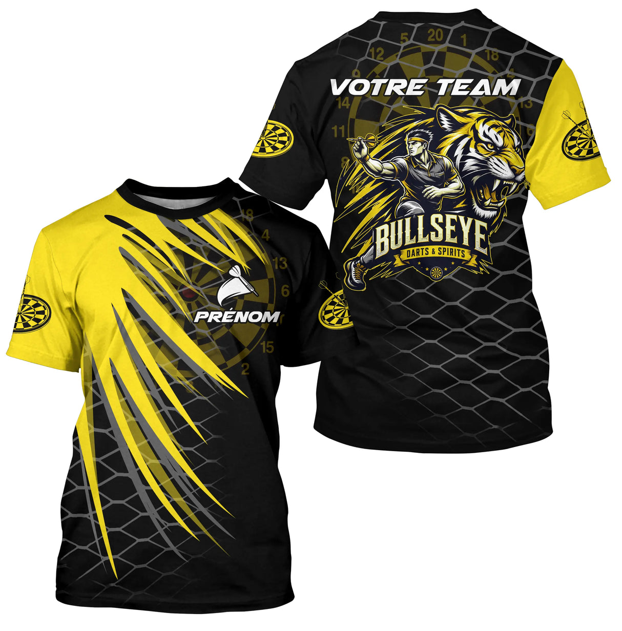 Polo Fléchettes Bullseye Personnalisé - Tigre Noir Jaune - T-Shirt Homme