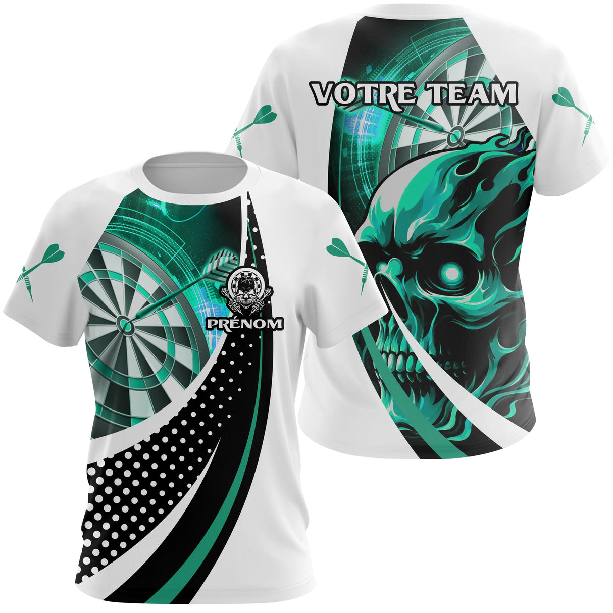 Polo Fléchettes Dark Fantasy - Tête de Mort Turquoise - T-Shirt Femme