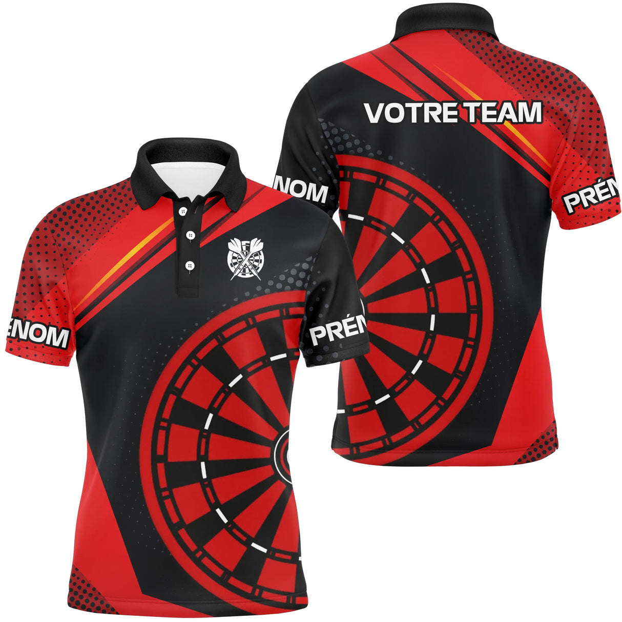 Polo Fléchettes Demi Ligne - Rouge & Noir Personnalisé - Polo Homme