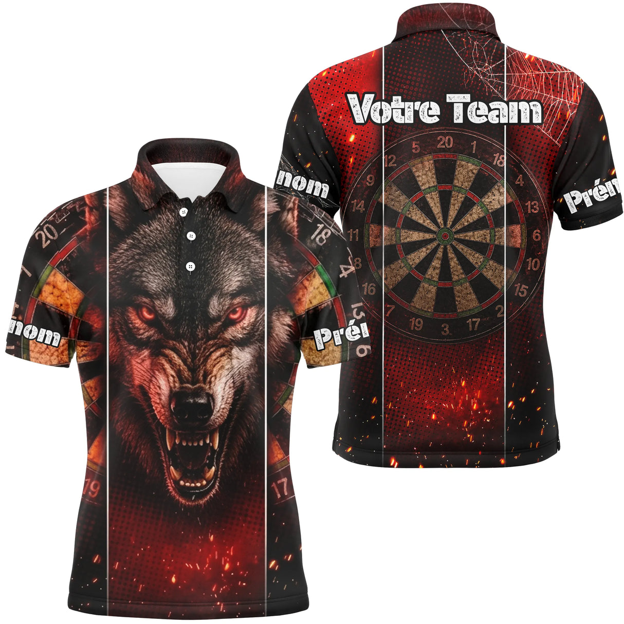 Polo Fléchettes Design Loup - Personnalisé Équipe - Polo Homme