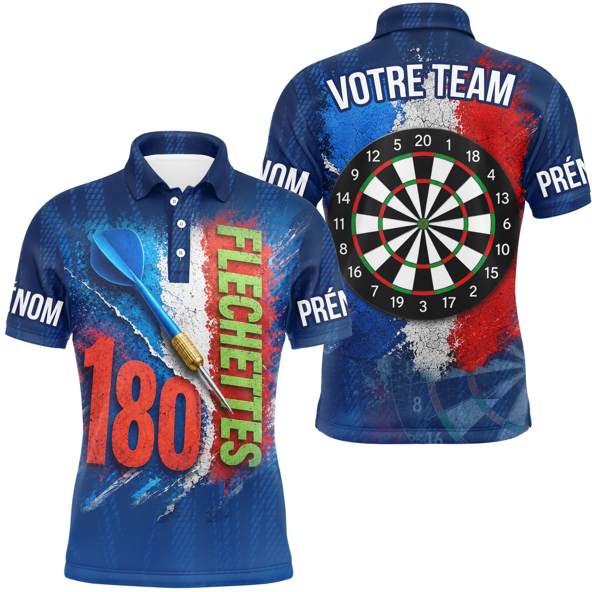 Polo Fléchettes Drapeau Français - Équipe 180 Personnalisé - Polo Homme