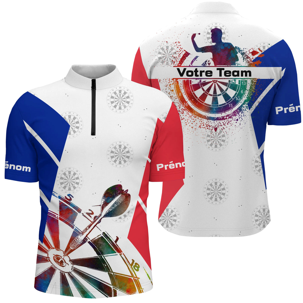 Polo Fléchettes Drapeau Français – Artistique Silhouette Joueur - Polo Zippé Homme