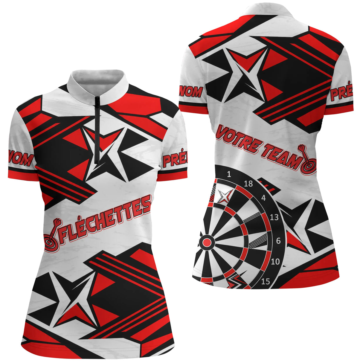 Polo Fléchettes Fléchettes – Graphisme Rouge Énergie Personnalisé - Polo Zippé Femme