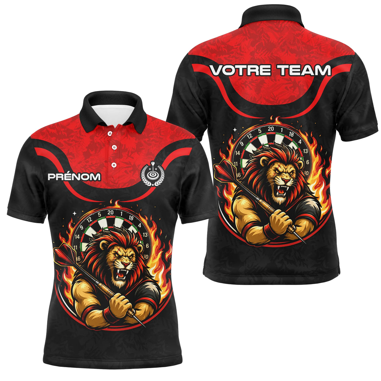 Polo Fléchettes Flammes Personnalisé - Style Lion Guerrier - Polo Homme