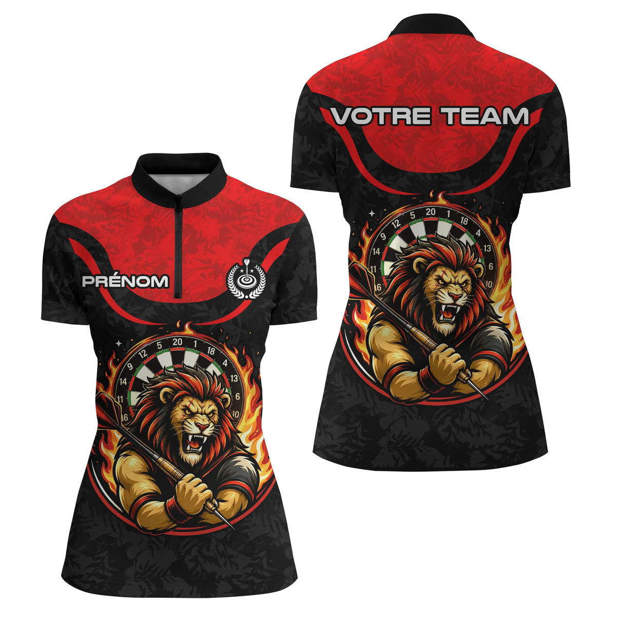 Polo Fléchettes Flammes Personnalisé - Style Lion Guerrier - Polo Zippé Femme