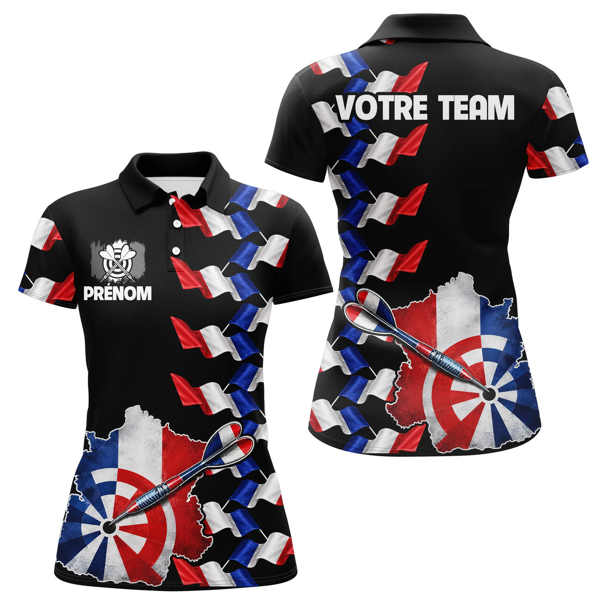 Polo Fléchettes France Noir - Design Drapeau Tricolore - Polo Femme