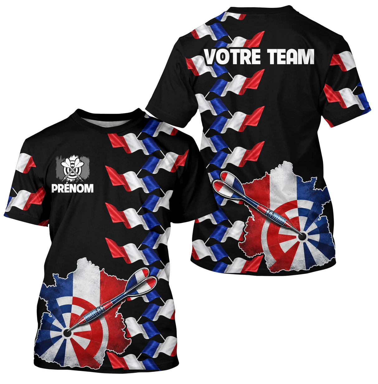 Polo Fléchettes France Noir - Design Drapeau Tricolore - T-Shirt Homme