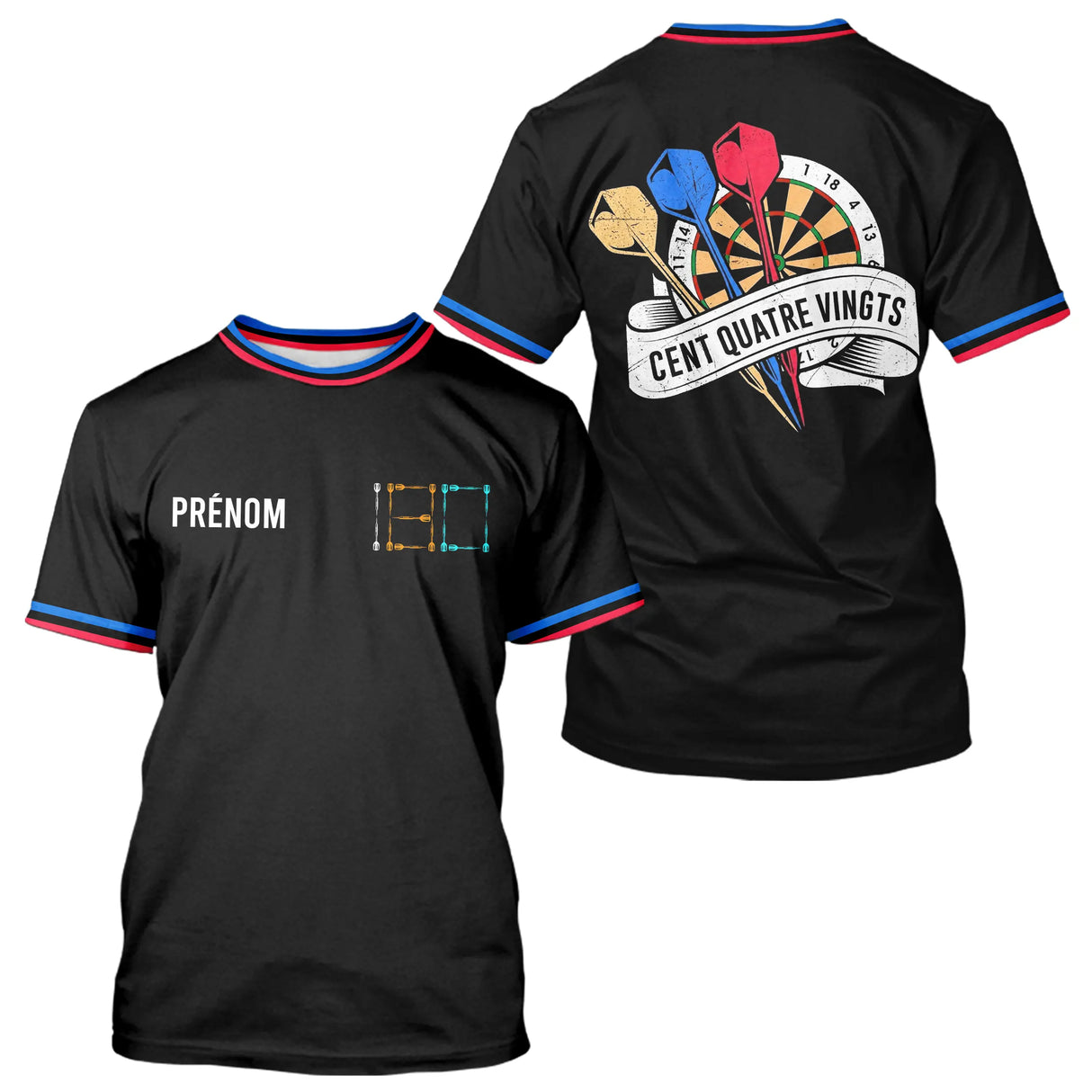 Polo Fléchettes Homme Femme - 180 Noir Bleu Personnalisable - T-Shirt Homme