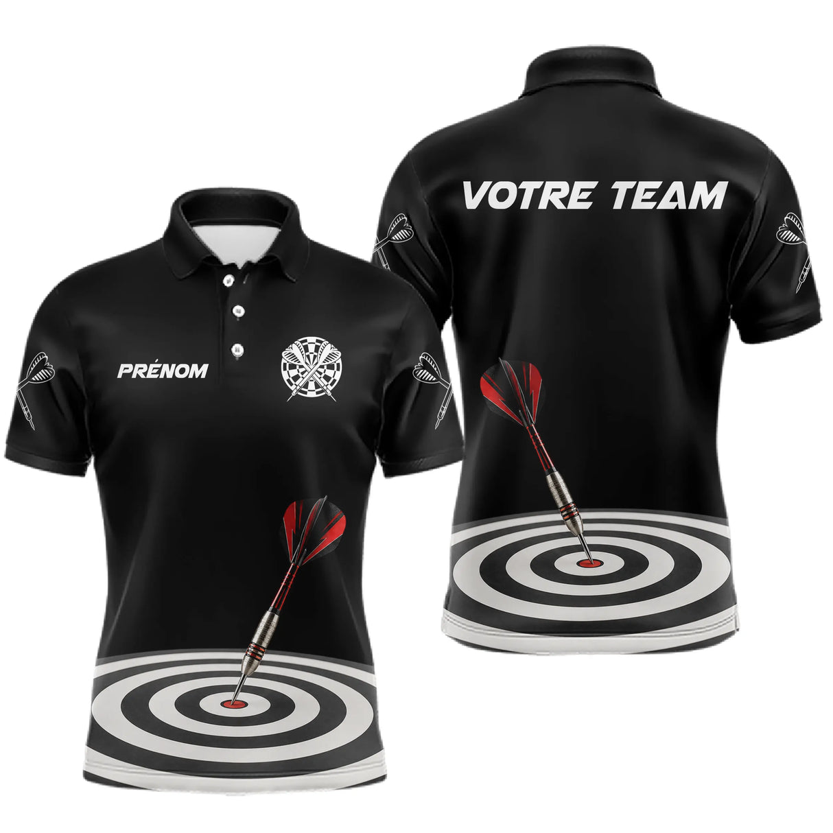 Polo Fléchettes Homme Femme - Cible Noir & Rouge Personnalisé - Polo Homme