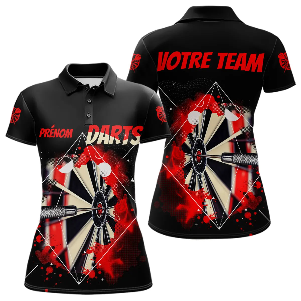 Polo Fléchettes Homme Femme - Design Sportif Noir & Rouge - Polo Femme