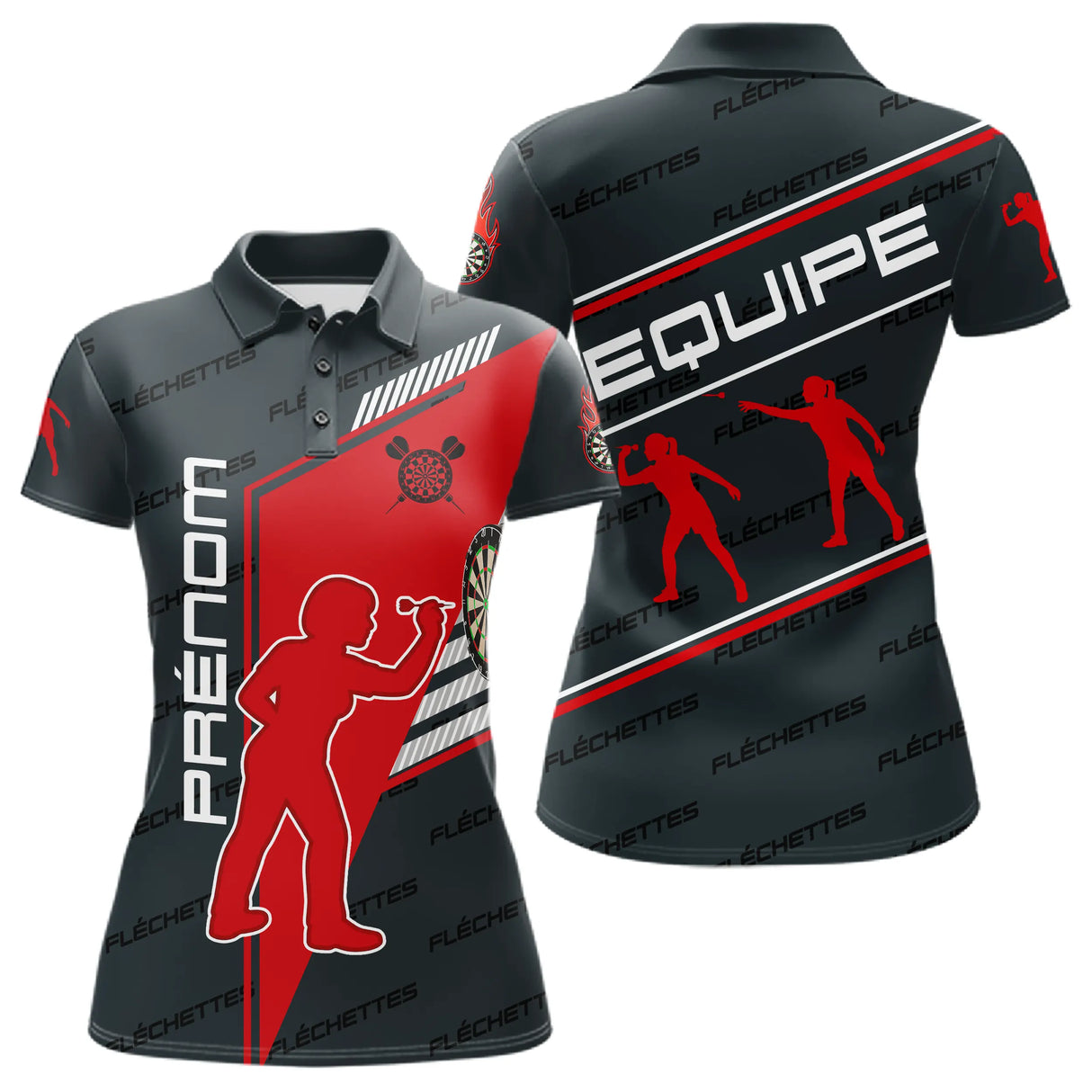 Polo Fléchettes Homme Femme - Rouge & Noir Équipe - Polo Femme